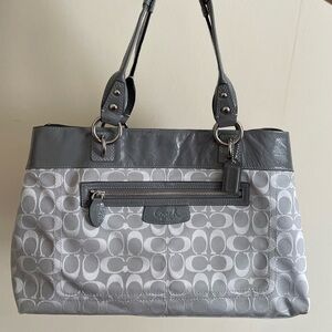 COACH Signature Silver Jacquard Satchel Handbag